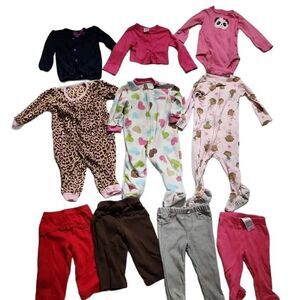 Baby Girl Sz 6M Lot of 10 Pajamas Tops Bottoms Carter's Jessica Simpson